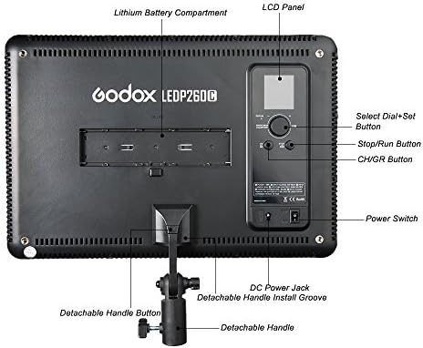 Painel de luz de vídeo LED de LEDP-260C de Godox, Fotografia de 16,4 Iluminação Soft de 16,4 Bi-colorida com controle remoto, bateria