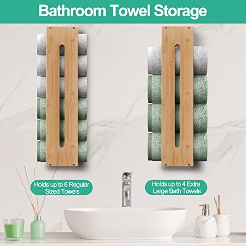 Purbambo Rolled Towel Rack Montado na parede, banheiro de bambu de bambu prateleira, toalhas de banho laminadas Organizador de armazenamento