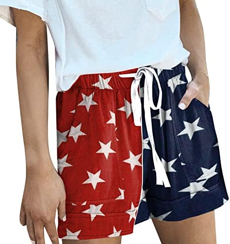 Ruiruilico Women American Flag Shorts de verão 4 de julho 4º shorts patrióticos shorts de cordão largo pernas largas