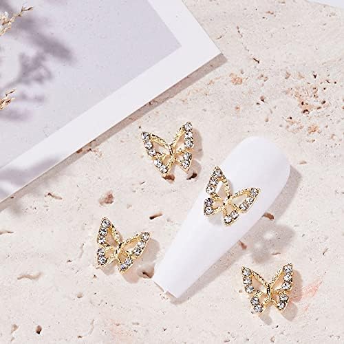 10pc liga de liga de borboleta de zircão de zircão shinestone 3d dourado prata brilhante diamante arte unha gems de borboletas de manicure