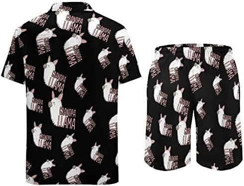 Vovô Llama Men 2 Peça Conjunto Hawaiian Button-Down Shirve Shirts Calças de praia Faixa Fit Fit