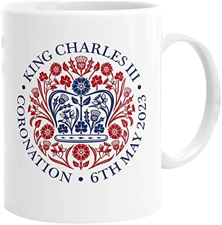 Uwariloy King Carlos III Caneca comemorativa, lembranças de cerâmica de lembranças da coroação, caneca do rei Charles III União Jack para celebrar decorações de festas