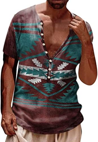 XXBR Mens Aztec Henley camisas 3D Retro angustiado Botão de impressão VIM VOIS TOPS SMERMO CHAMADA DE MANAGELA GRAFICA DE MANEIRA