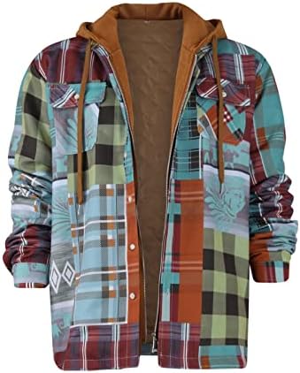Casacos e jaquetas ymosrh masculinos grandes camisa xadrez alto adicionar veludo para manter jaqueta quente com jaquetas de capuz para homens