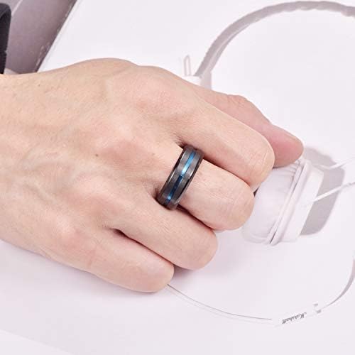 EMPSOUL Titanium Banding Ring 8mm Black Promote Ring Center Groove Blue Line Ring For Men Mulheres