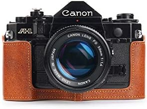 Caixa A-1, Bolinus feita à mão de couro genuíno de meia câmera de meia câmera para Canon New AE-1 AE-1P A-1 Câmera com alça de mão