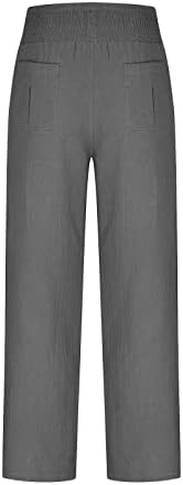 Calças de linho de algodão feminino Moda cor sólida cor mais tamanho de calça casual calça casual calças largas de pernas largas