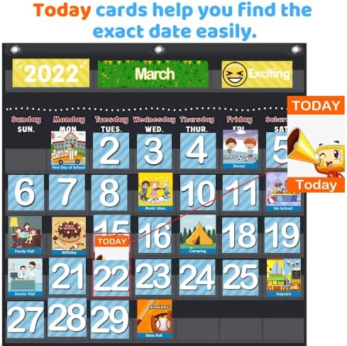 Calendário da sala de aula, gráfico de bolso do calendário 2023-2027 para crianças que aprendem com 120 cartões Crianças Crianças