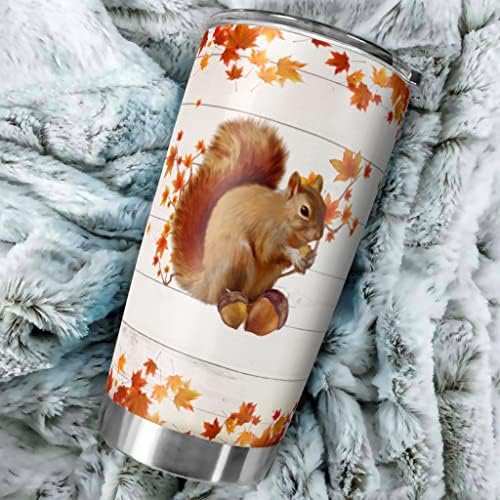 Tumbler de esquilo aço inoxidável capa de café com tampa de vácuo a vácuo Travel caneca caneca bordo folha de animais