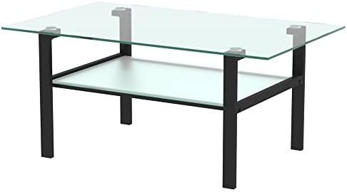 Ianiya retângulo de vidro temperado mesa de café de metal Tubos de metal Table para a sala de estar