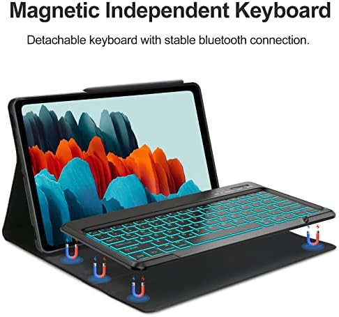 Samsung Galaxy Tab S8 Plus/S7 Fe/S7 mais caixa do teclado de 12,4 ”, teclado de backlight de 7 cores- Tampa de suporte protetora