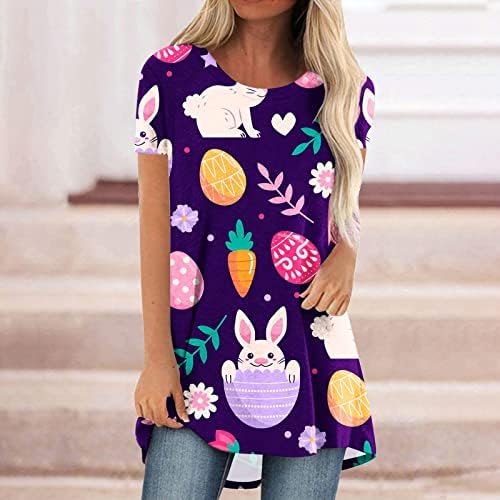 Camisas de ovos de Páscoa para mulheres de verão Casual Round Manga curta Túnica de túnica impressa na Páscoa