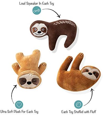 Fringe Studio Pet Toy, conjunto de brinquedos para cães pequenos, tema preguiça, 3 peças