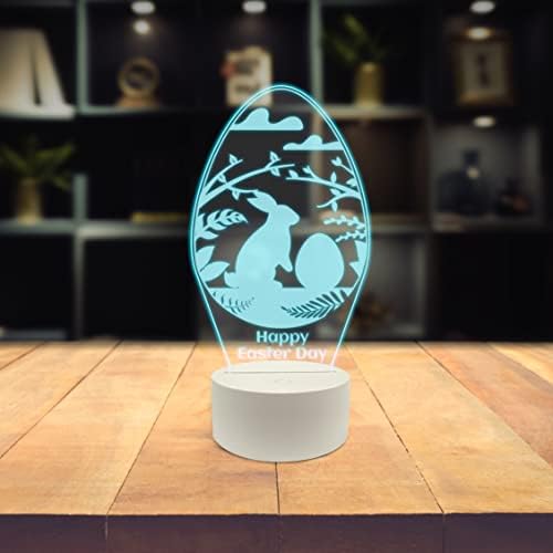 Ambesonne Feliz Páscoa 3D Lâmpada de mesa LED, cesto e ornamento de ovo de ovo de ovo, ilusão de óptica Placa de vidro de acrílico