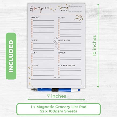 -Home Jems- 7 x10 Lista de mercearia magnética completa para geladeira Lista de compras na geladeira Lista de compras, ótima para planejamento de refeições- Categorizado no bloco de notas com ímã e loop de caneta
