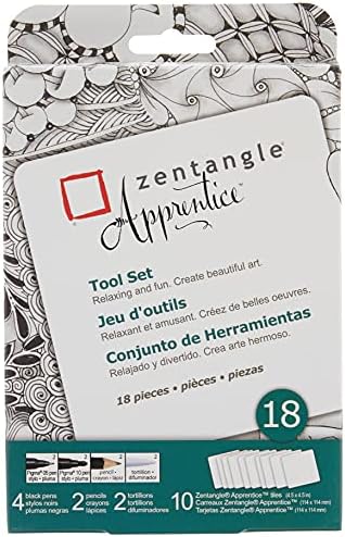 Conjunto de ferramentas de Sakura Zentangle - 5 canetas pretas de mícrons, 1 lápis preto de grafite, 1 tortilhão, 5 3,5 ladrilhos de papel branco - ladrilhos de zentangle branco - conjunto de 12 peças