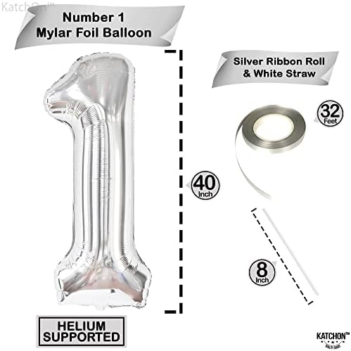 Silver One Balloon para o primeiro aniversário - 20 polegadas | Balão de prata 1 para o primeiro aniversário - 40 polegadas