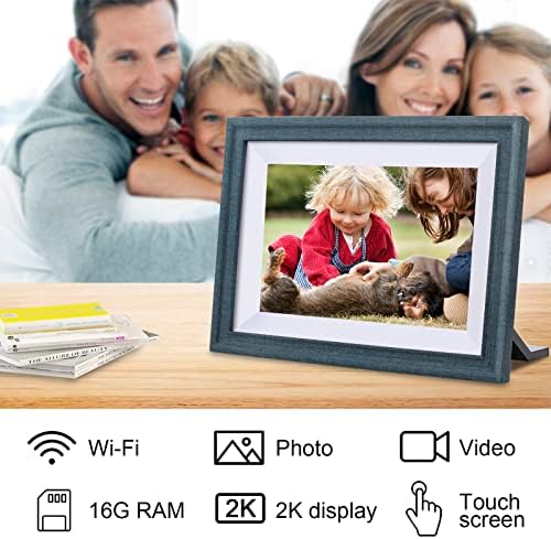 Yunqideer WiFi Digital Photo Frame de 8 polegadas, 1920 * 1200 Full HD Display, armazenamento embutido de 16 GB, auto-rotate, tela de toque, fotos de compartilhamento instantâneo e vídeos via aplicativo de estrutura