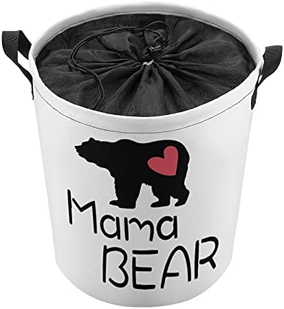Mama Bear Heart Redond Round Sacos de lavanderia cesto de armazenamento à prova d'água com alças e tampa de fechamento