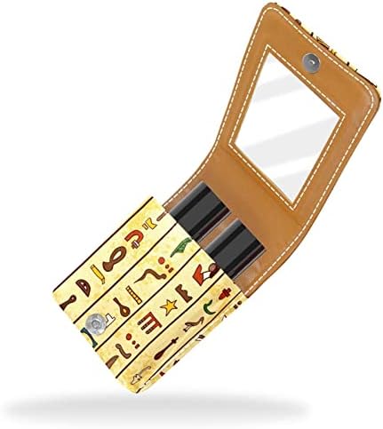 Caixa de batom Guerotkr, organizador de batom de Lip Gloss de couro com espelho, Mini Lipstick Solder, arte egípcia