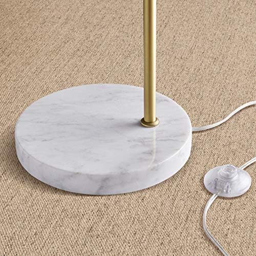 Lâmpada de piso da arquiologia - Lâmpada de piso dourado com base de mármore e tambor de linho branco, luminárias
