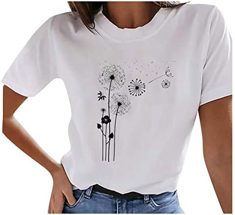 Tops de verão para mulheres Floral Butterfly Imprimir camiseta gráfica Camiseta casual Manga curta Crew pescoço camiseta confortável