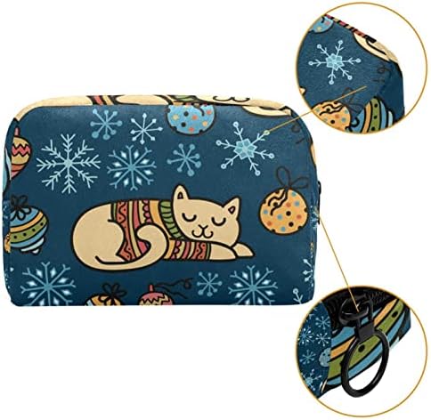 Tbouobt Bolsa cosmética para mulheres, bolsas de maquiagem Bolsa de higiene pessoal espaçosa presente de viagem, flocos de neve de natal, adorável gato de animal