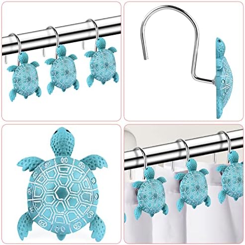 Tartarugas marinhas Curta -ganchos de cortina anéis para banheiro, gancho de cabide de cortina de chuveiro de metal, acessórios