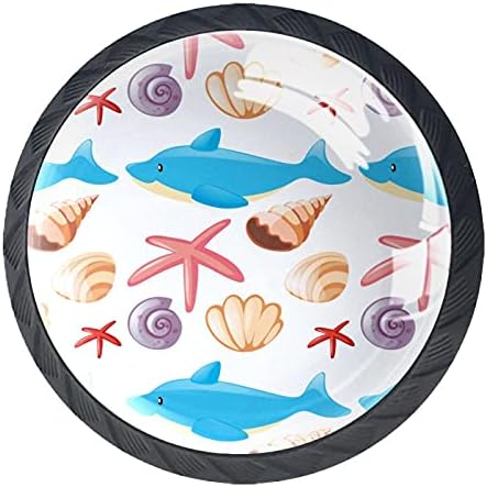 Cartoon Dolphins Seashells Starfish Pattern para armário armário de armário de armário de pacote 4 packknobs gaveta puxa botões de porta