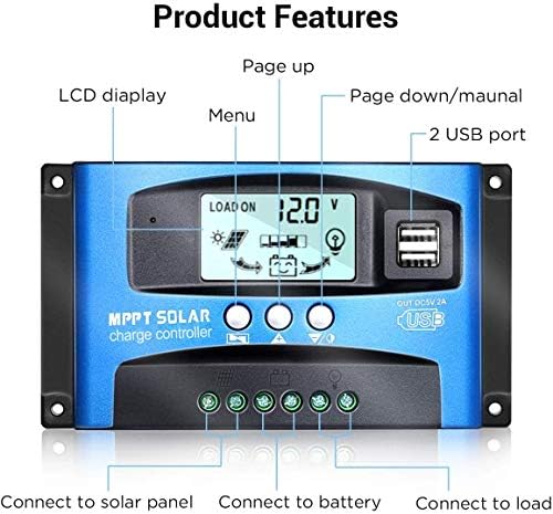 MPPT Solar Charge Controller 100 Amp, regulador do painel solar 12V/24V Dual por porta USB Porto Solar Charger Regulador Inteligente