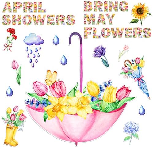 Glenmal Spring Bulletin Board Decorações de Flores Cutupadores de Flores April Traga May Flowers Spring Decorações da sala de aula Defes
