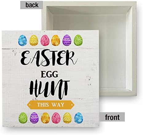 Caixa de madeira de caça a ovos de Páscoa Signo Rústico Ovos de Páscoa Caixa de madeira Placa Decorativa Bloco Decorativa