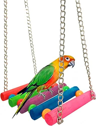 Hyamass Bird Parrot Toys Swing Hanging, Acessórios para gaiolas de pássaros Derrama de brinquedo para periquitos, cockatiels, pombinhos, conures, periquito, araras, pombinhos, tentilhões e outros pequenos animais de estimação （Rainbow)