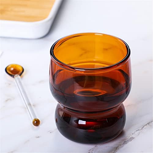 Yalych Copo de vidro de 10,1 onças, forma de fios de vidro canecas de café com colher de bebida para chá gelado, coquetel,