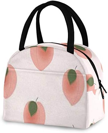 Lancheira com bolso- padrão sem costura pêssego rosa folhas pêssego lanche reutilizável saco de lancheira isolada saco de contêiner