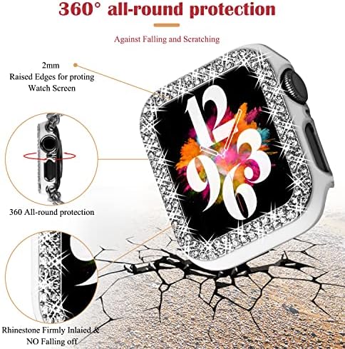 Viivy Viyiv Bling Band com estojo compatível com Apple Watch Band 38mm 40mm 41mm 42mm 44mm 45mm para mulheres, pulseira de metal com luxo com pulseira de shinestone de diamante