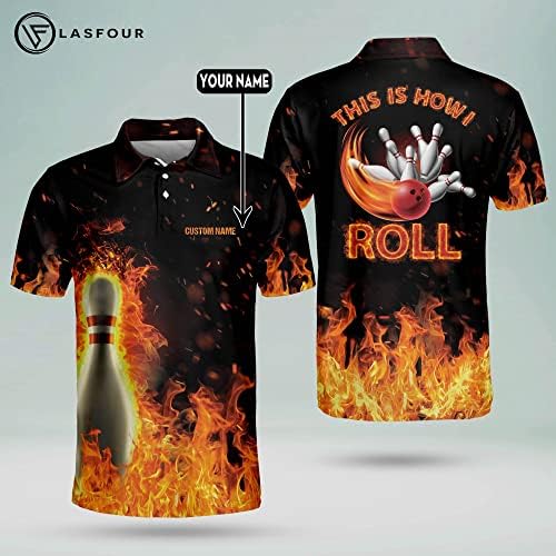 Camas de boliche de chamas personalizadas a lasfour para homens, camisas personalizadas para homens, camisetas de pólo de manga curta dos EUA.