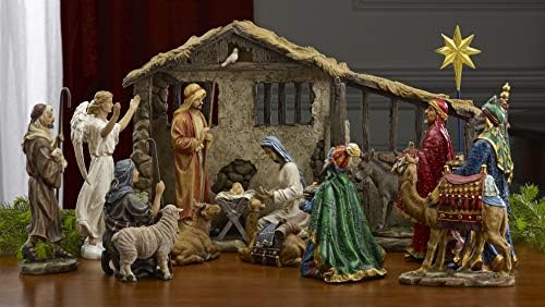 16 peças Deluxe Edition Christmas Nativity Set com ouro real - escala de 10 polegadas