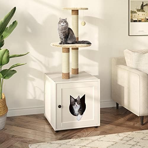 Gabinete da caixa de areia de gato faveca, árvore de gato com gabinete de caixa de areia, móveis de caixa de areia com torre de árvores