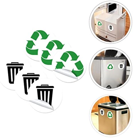Nuobesty 1set6heets adesivos de reciclagem de resíduos auto-adesivos Classificação de vinil PVC para decalque doméstico e logotipo de reciclagem Escritório de adesivo redondo grandes símbolos usam adesivo de recipientes de lixo