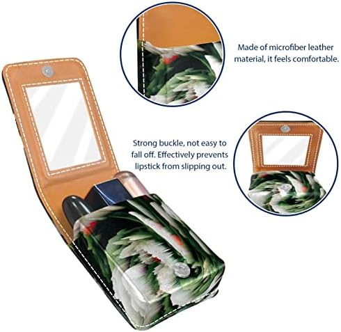 Caixa de batom oryuekan com espelho bolsa de cosméticos portátil fofa, bolsa cosmética, floral de padrão 3D moderno floral