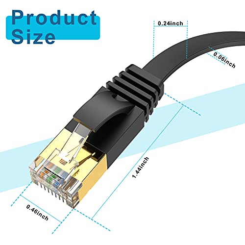 Cabo Ethernet de ErcieLook 50 pés de alta velocidade, cabo de rede plana CAT 6 com conectores RJ45, cabo LAN LON com clipes-preto 15m