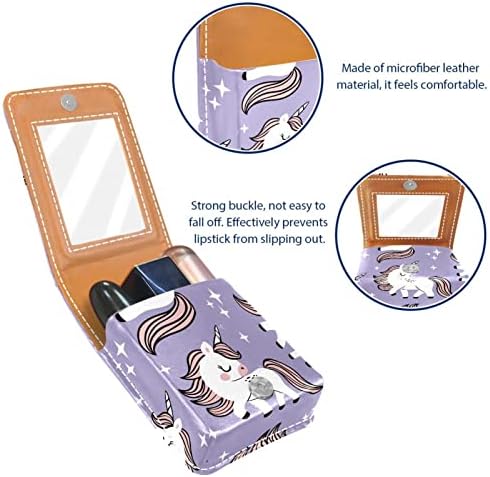 Caixa de batom de Guerrotkr, organizador de batom de Lip Gloss de couro com espelho, Mini Lipstick Surfol, Padrão roxo de animal unicórnio sem costura