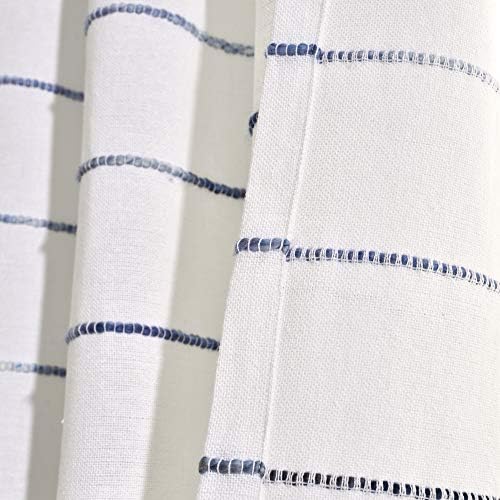 Cortina de chuveiro de algodão tingido de fios ombre de decoração luxuriante, 72 x 72, Marinha