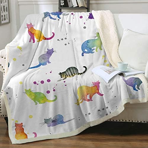 Sleepwish gato manto manta de lã macia lã para meninas quarto gato fofo doodle sem costura cama cobertor bebê marrom gato preto macio sherpa cobertores
