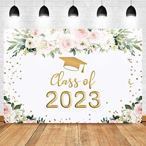 Mocsicka 2023 Festa de graduação Parabéns Parabéns Class de pós -graduação de 2023 pano de fundo de fotos Floral Gold Dots