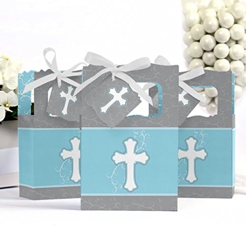 Little Miracle Boy Blue & Grey Cross - Baptism ou Baby Shower Caixas Favory - Conjunto de 12