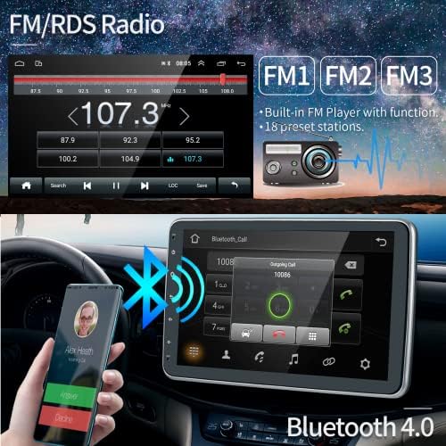 Podofo Android Single Din Car Séreo 10 polegadas HD Capacitivo VERTICA VERTICA ROTAÇÃO TOME ROTACIONAL NA DASH GPS CABE