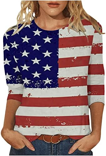 4 de julho 3/4 de manga camisas para mulheres de verão American Tops