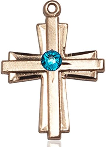 Medalha Cruzada de Jóias de Bonyak Jóias de Bonyak 14kt com Cristal Azul de 3 mm de dezembro 3/4 x 1/2 polegadas